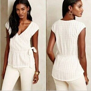 Deletta Anthropologie Malpelo Ivory‎ Faux Wrap Top- Size XS